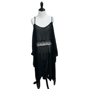 Someday's Lovin Women's S Small Open Shoulder Kimono Sheer Lace Insert Black